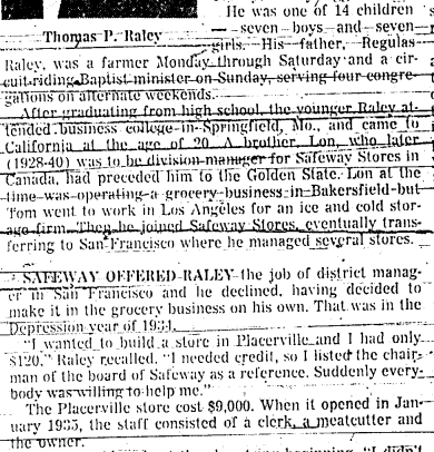 Tom Raley received credit and was able to get it when he listed the chairman of the board of Safeway.